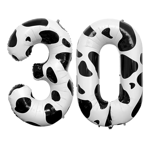 40 Inch Black and White Number 30 Foil Balloons for Parties
