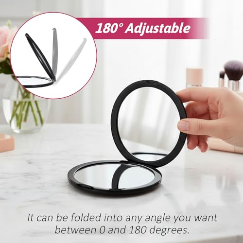 Twisina Pocket Compact Mirror 1X/20X Magnifying Round Makeup Mirror Black