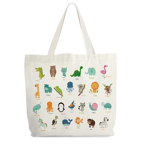 Animals Alphabet Canvas Tote Bag for Women - Cute Gift for Animal Lovers