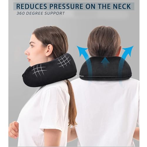 Black Memory Foam Neck Pillow for Travel & Airplane Comfort