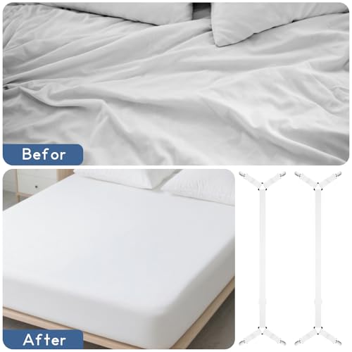 Adjustable Bed Sheet Holder Straps - 2 Pcs White Fasteners