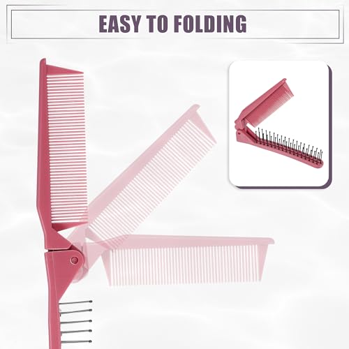 VOCOSTE Folding Hair Comb, Portable Travel Pocket Hair Brush, Dark Pink