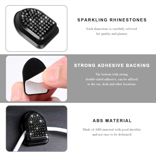 ZNDAW Black Rhinestone Car Mini Hooks - 4 PCS Adhesive Hangers for Storage