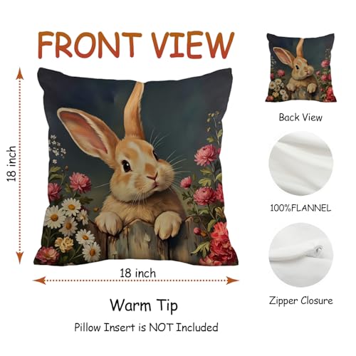 Easter Rabbit Throw Pillow Cover - Bunny Gift for Kids & Women, 18x18 Inches, Animal Decoration 02