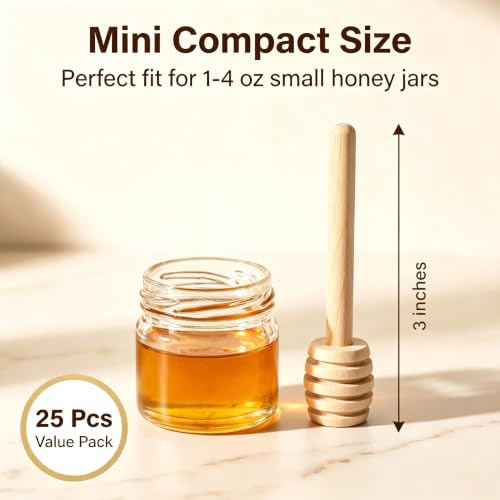 25-Piece Wooden Honey Dipper Sticks - 3-Inch Mini Honeycomb Wands