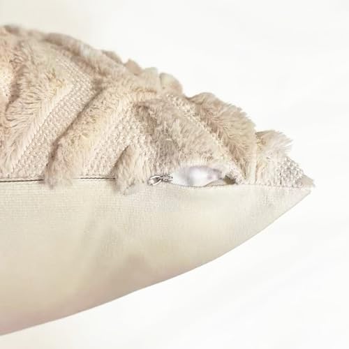 VAKADO Boho Velvet Throw Pillow Covers 18x18 - Set of 2 Beige
