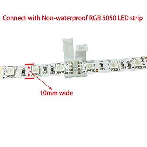 10-Pack 4-Pin SMD 5050 RGB LED Strip Connectors - Solderless Snap Extensions for 10mm Strips