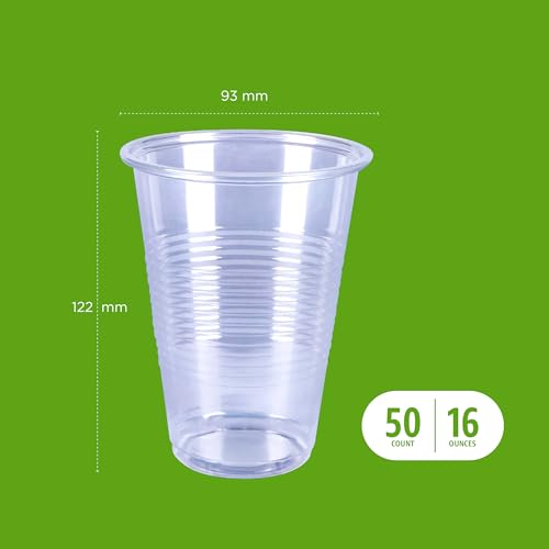 Disposable Clear Plastic Cups - 16oz, BPA-Free, 50 Count