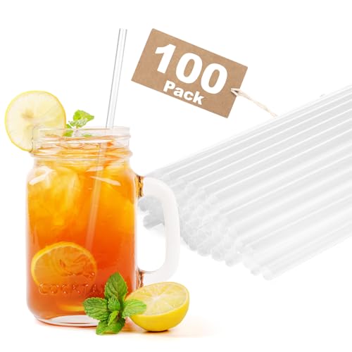 100-Pack Clear Plastic Disposable Drinking Straws, 7.75" BPA-Free Bulk Set