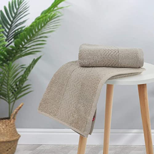 Cleanbear 100% Cotton Hand Towels - Ultra Soft & Absorbent, Khaki, Set of 2