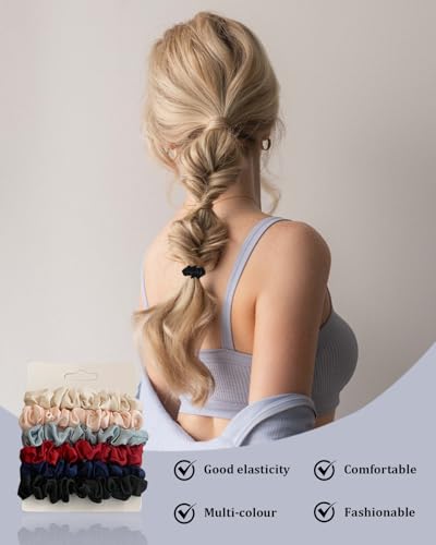 Zilotusnte 12-Pack Black Satin Silk Hair Scrunchies - Soft Anti-Frizz Spiral Hair Ties for Women