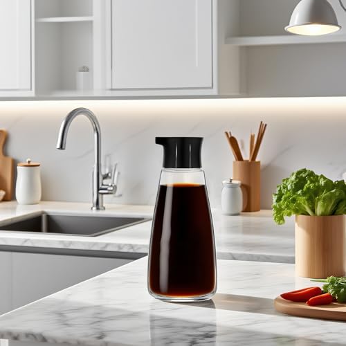 Black Glass Soy Sauce Dispenser Bottle 9.6 oz Leak-Proof Oil & Vinegar Cruet