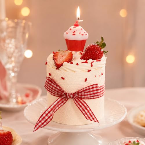 Red White Cupcake Birthday Candles - 4 Pack Fun Cake Decor