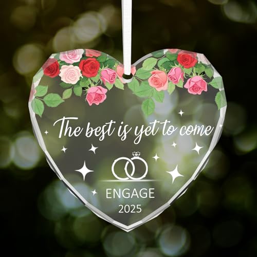 Heart-Shaped Glass Engagement Ornament for Couples - Perfect Gift