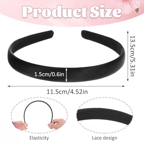 Black Satin Wide Headbands Anti-Slip Hair Hoops for Women 2-Pack