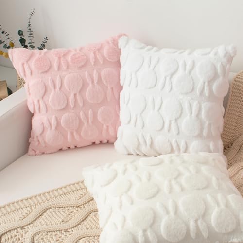 UGASA Spring Rabbit Decorative Throw Pillow Covers, 18x18 Inch, Set of 2