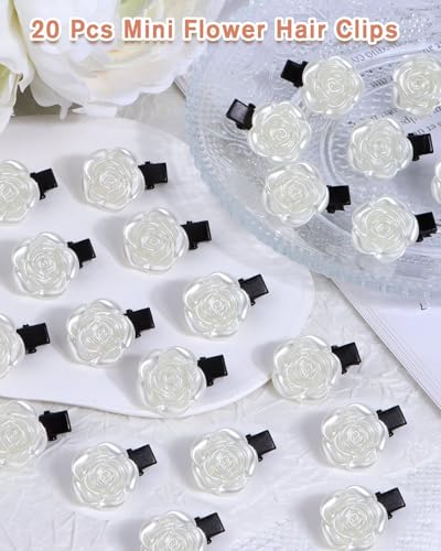 Small Flower Hair Clips - 20 Pcs Mini White Rose Claw Clips