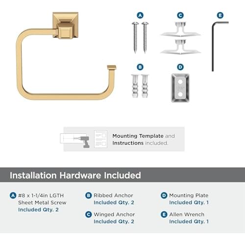 Amerock BH36022CZ | Champagne Bronze Towel Ring | 5-3/4 in (146 mm) Length Towel Holder | Mulholland | Hand Towel Holder for Bathroom Wall | Small Kitchen ?????????? ???????????? | Bath Accessories