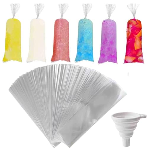 250 Pcs Disposable Ice Lolly Molds - 3x10 Inch Freeze Pop Bags with Funnel