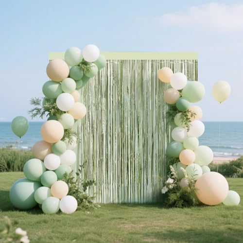 Sage Green Foil Fringe Curtain Set - 4 Pack Tinsel Backdrop for Parties