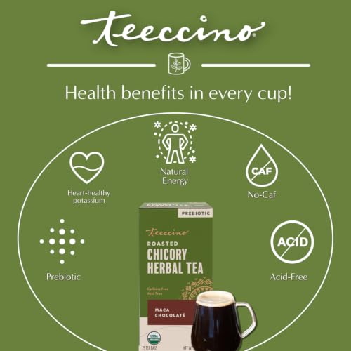 Teeccino Maca Chocolaté Herbal Tea - 25 Pack, Caffeine-Free, Prebiotic & Rich Chocolate Flavor