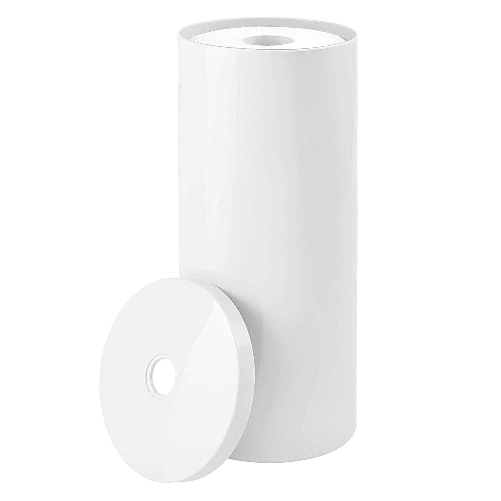 mDesign Plastic Floor Stand Toilet Paper Organizer with Cover, 3-Roll Space-Saving Tissue Storage for Bathroom - Fits Under Sink, Vanity, Shelf, in Cabinet, Corner - Aura Collection - White