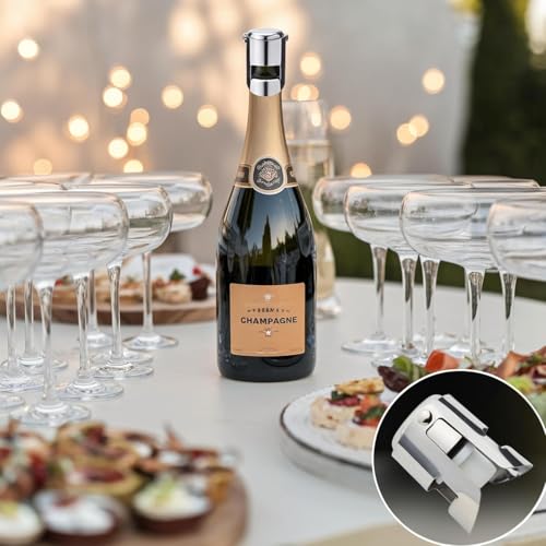 Aertyzeen 2-Pack Champagne Stoppers, Silver Stainless Steel Airtight Seal