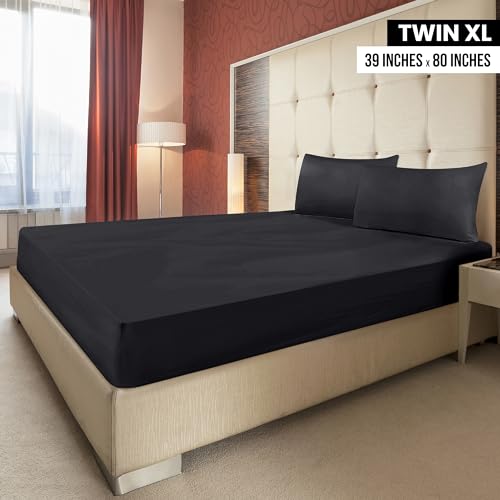 Twin XL Fitted Sheets Set - 2 Pack, Black, Deep Pocket