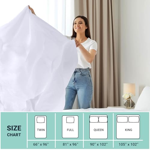 ZPECC Twin Flat Bed Sheet, Hypoallergenic Brushed Microfiber, White, 66"x96"