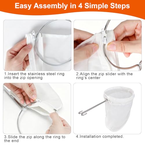 Nut Milk Strainer Bag Set with Stainless Steel Handle - 4 Piece Kit