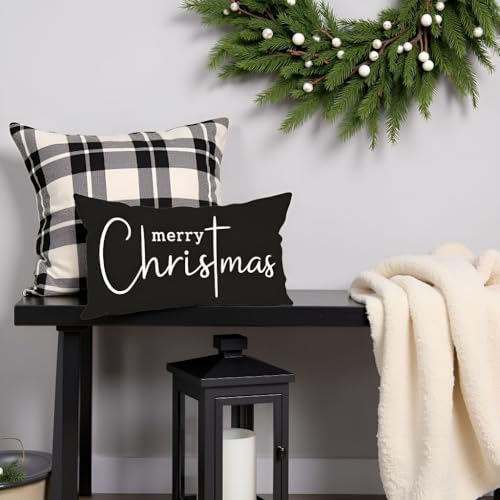 PANDICORN Christmas Throw Pillow Cover 12x20, Charcoal Black Farmhouse Decor