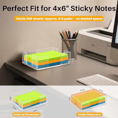 Clear Acrylic Rectangular Sticky Note Holder for 4x6 Inch Pads