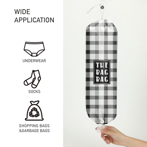 IHopes+ Haig Reusable Plastic Bag Holder Organizer - Washable Kitchen & Travel Storage, Black & White Checkerboard
