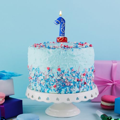 Blue Gold Ring Print Birthday Number Candle for Cake Toppers