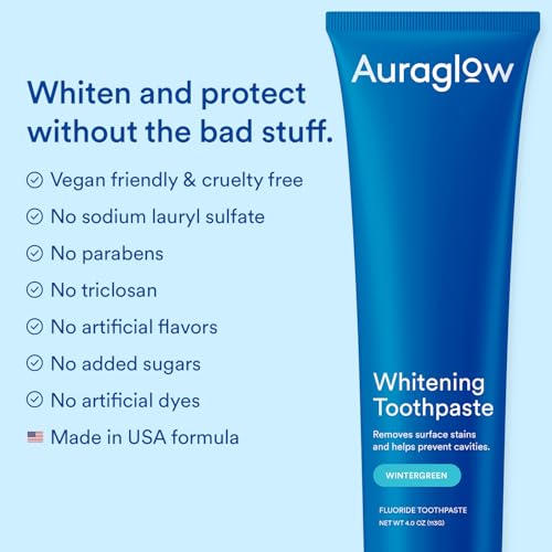 AuraGlow Hydrogen Peroxide Whitening Toothpaste with Fluoride, 4 oz