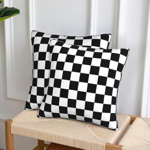Black & White Checkered Throw Pillow Covers 18x18 Inch (Pack of 2)