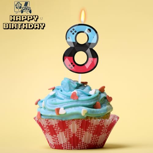 Number 8 Gaming Birthday Candle with Controller Design