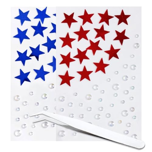 4th of July Rhinestone Star Face Gems Self-Adhesive Stickers with Tweezers