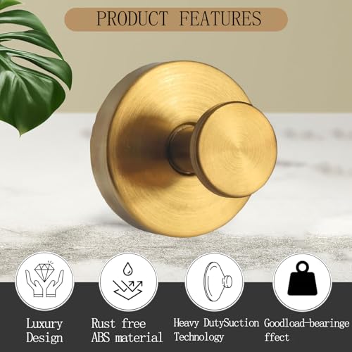 Brushed Gold Suction Cup Hooks - Heavy Duty Stainless Steel Wreath Hanger