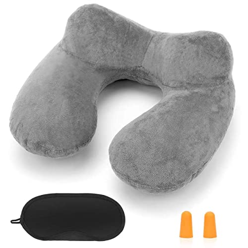 HITSZS Inflatable Travel Neck Pillow - Grey Ergonomic Support with Kit