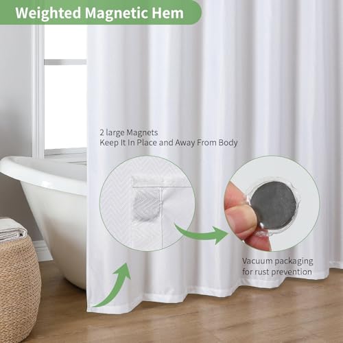 Waterproof Fabric Shower Curtain 36" x 72" - No Liner Needed, White