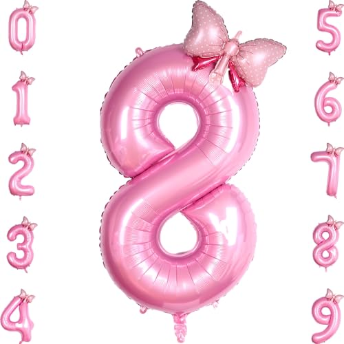 40-Inch Pink Number 8 Balloon with Bow for Birthday Parties