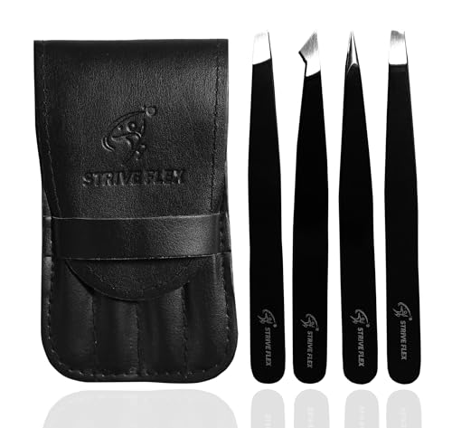 Strive Flex 4-Piece Professional Stainless Steel Tweezer Set with Travel Case