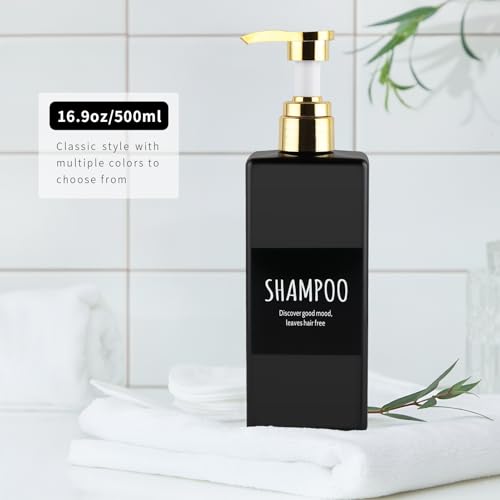 Deroanbott 16.9oz Soap Dispenser Set - 3 Black Plastic Bottles with Gold Pumps