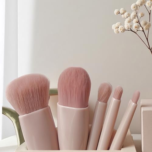 FANBODTA 5-Piece Professional Makeup Brush Set with Mirror and Travel Case, Pink