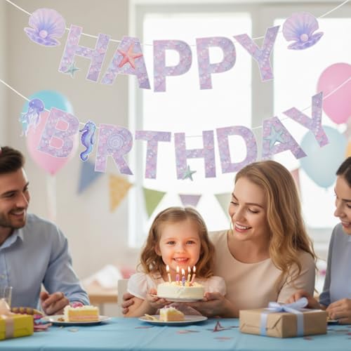 Mermaid Happy Birthday Banner | Under the Sea Party Decor