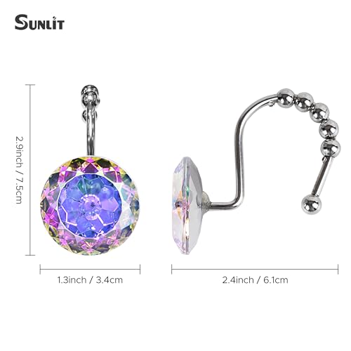 Sunlit Crystal Ab Round Diamond Shower Curtain Hooks - 12 Pack