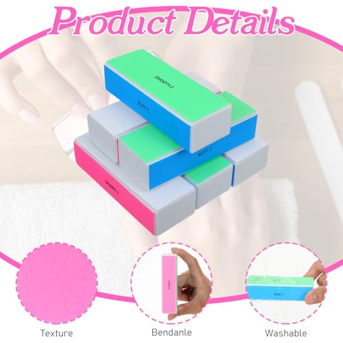 Dopenspi 4-Way Nail Buffer Block Set, 6-Pack Multi-Grit Sponge Files
