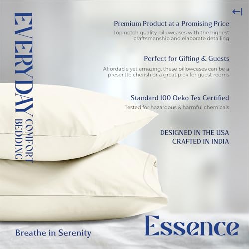 Mayfair Linen Organic Cotton Queen Pillow Cases Set of 2 - Ivory, Cool & Breathable