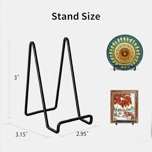 Kruodop 3-Inch Metal Plate Stands, Black Iron Display Easels (3 Pack)